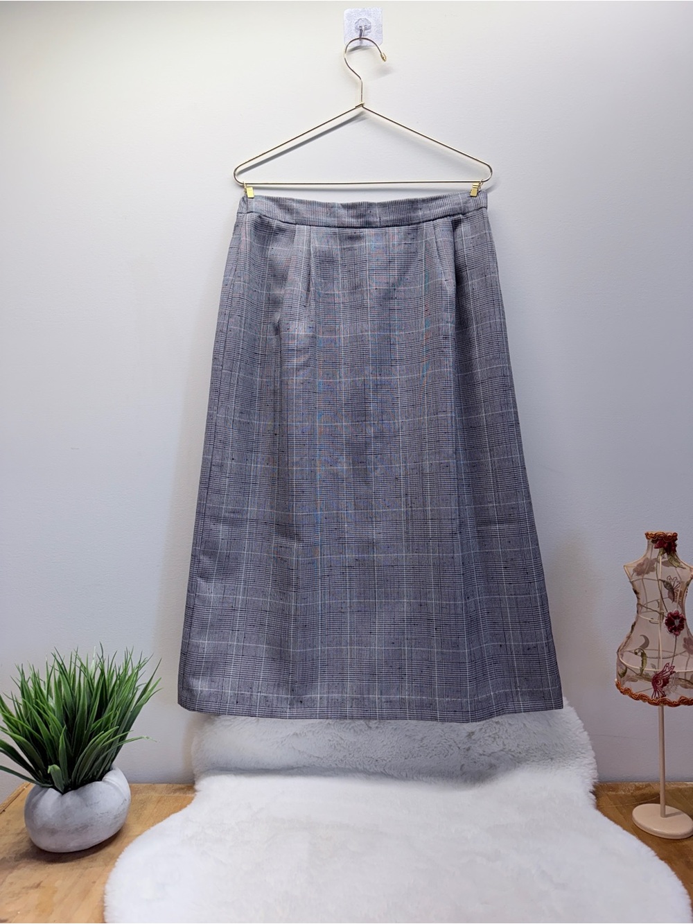 Gorgeous Vintage Classic Gray Plaid A-Line Women's Summer Skirt Checkered 👗